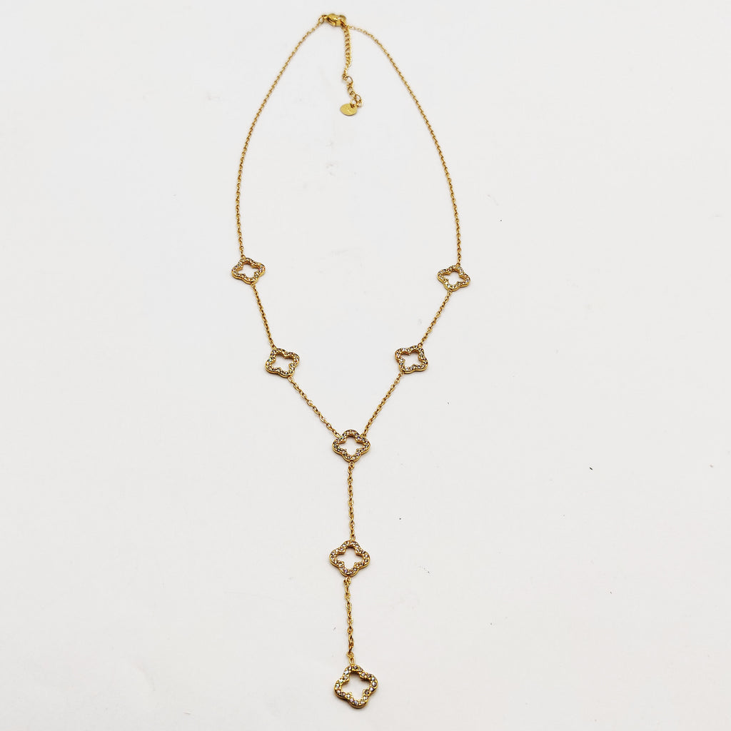 Collier Multi Trèfles Creux Tour Cristaux Descendant