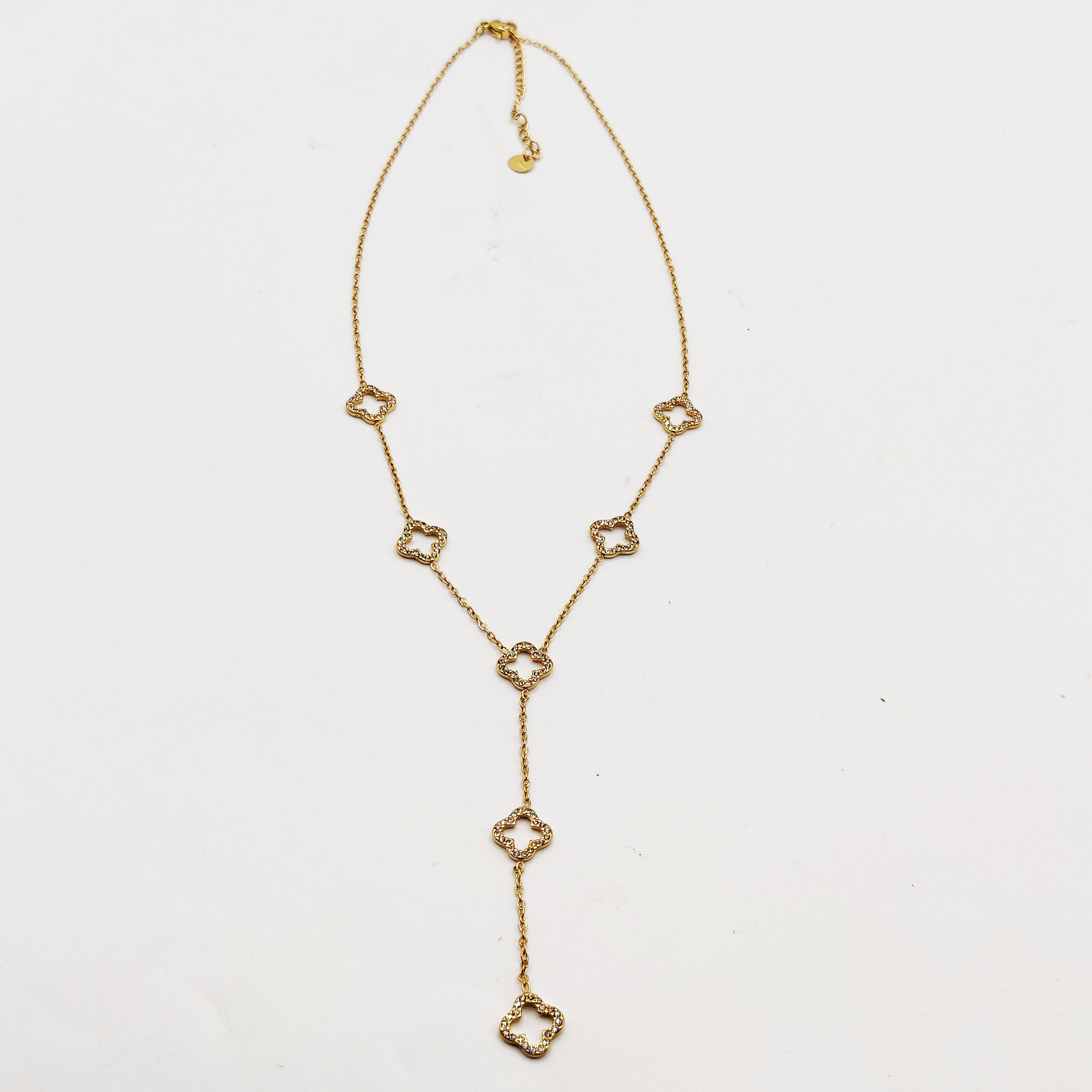 Collier Multi Trèfles Creux Tour Cristaux Descendant