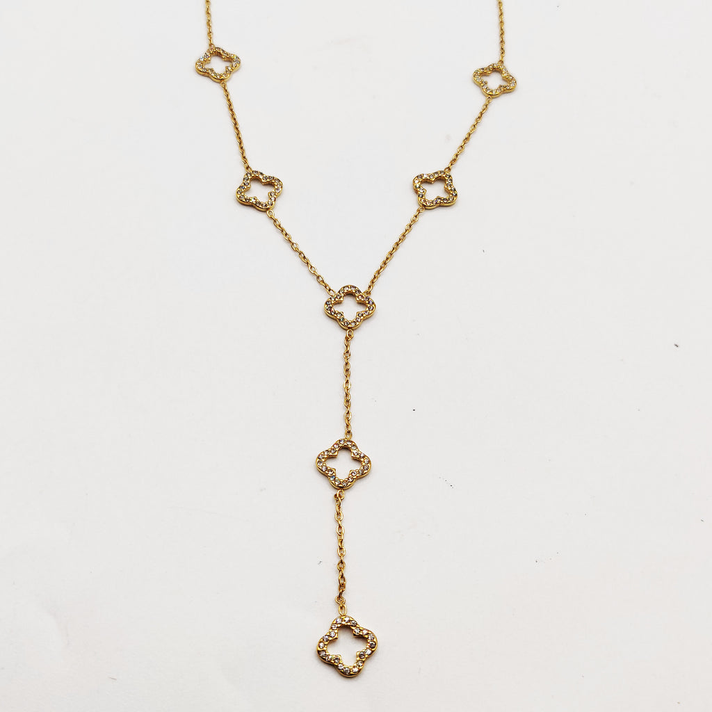 Collier Multi Trèfles Creux Tour Cristaux Descendant