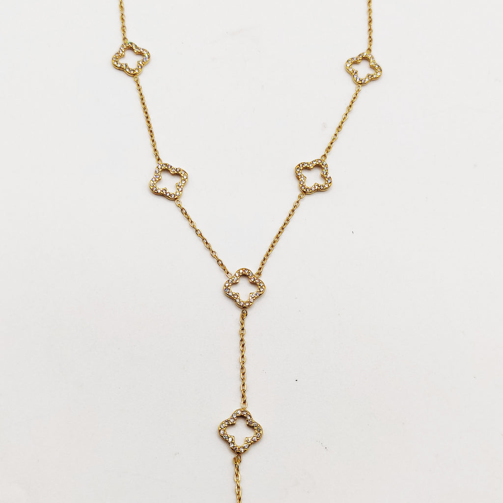 Collier Multi Trèfles Creux Tour Cristaux Descendant