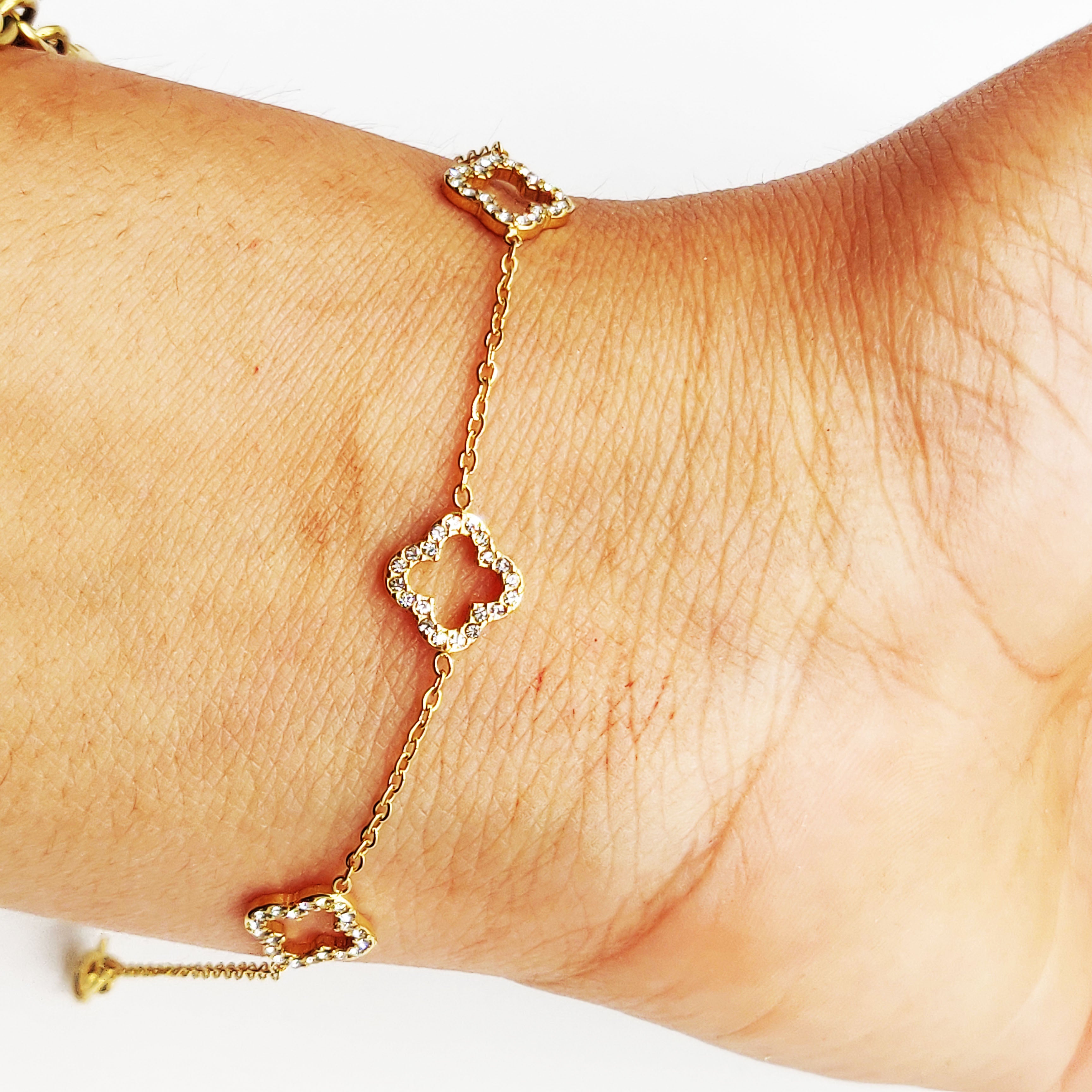 Bracelet Multi Trèfles Creux Tour Cristaux