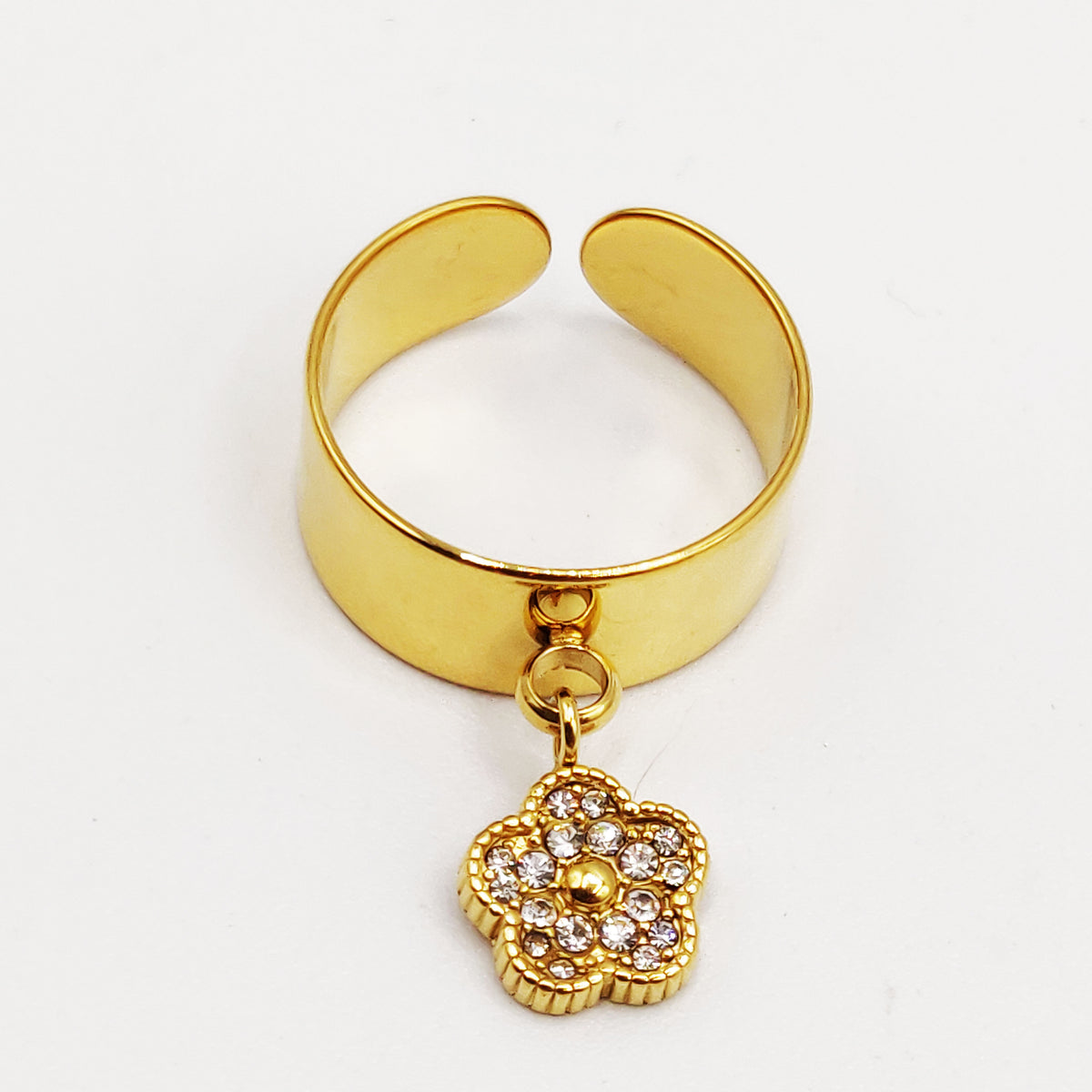 Bague Pendentif Marguerite Cristaux et Perle d'imitation Dorée