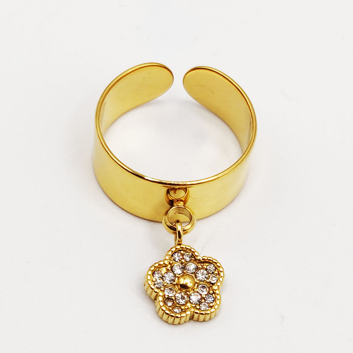Bague Pendentif Marguerite Cristaux et Perle d'imitation Dorée