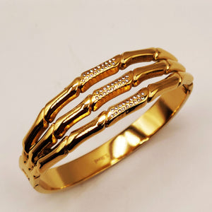 Bracelet Rigide Triple Lignes Os Cristaux Luxe