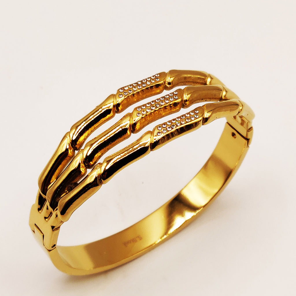 Bracelet Rigide Triple Lignes Os Cristaux Luxe