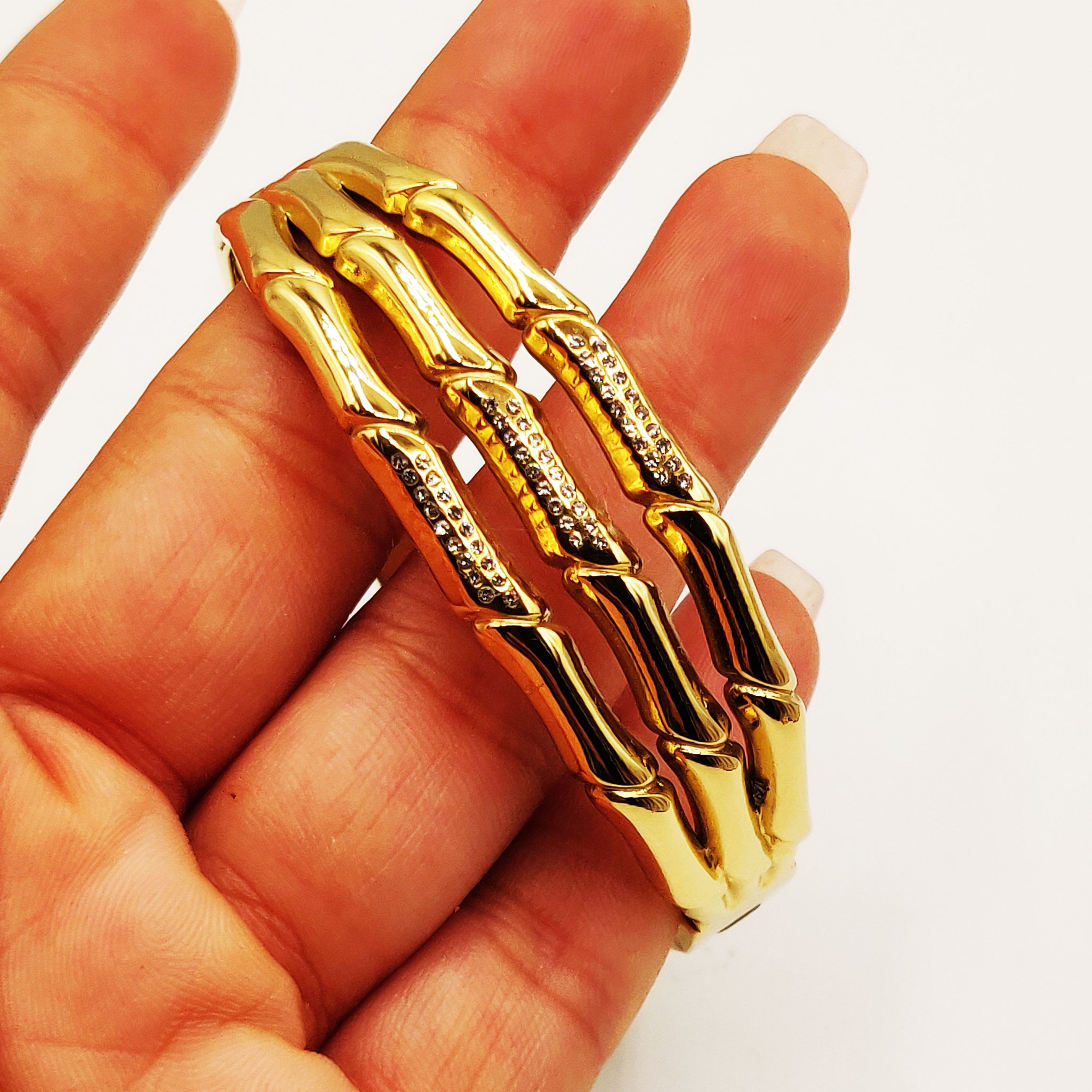 Bracelet Rigide Triple Lignes Os Cristaux Luxe