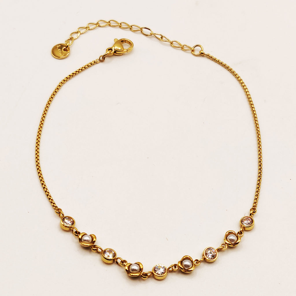 Chaîne de Cheville Perles d'imitation Fleurs et Cristaux