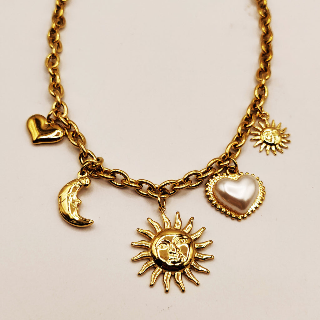 Collier Chaîne Bibelots Soleil et Lune Luxe