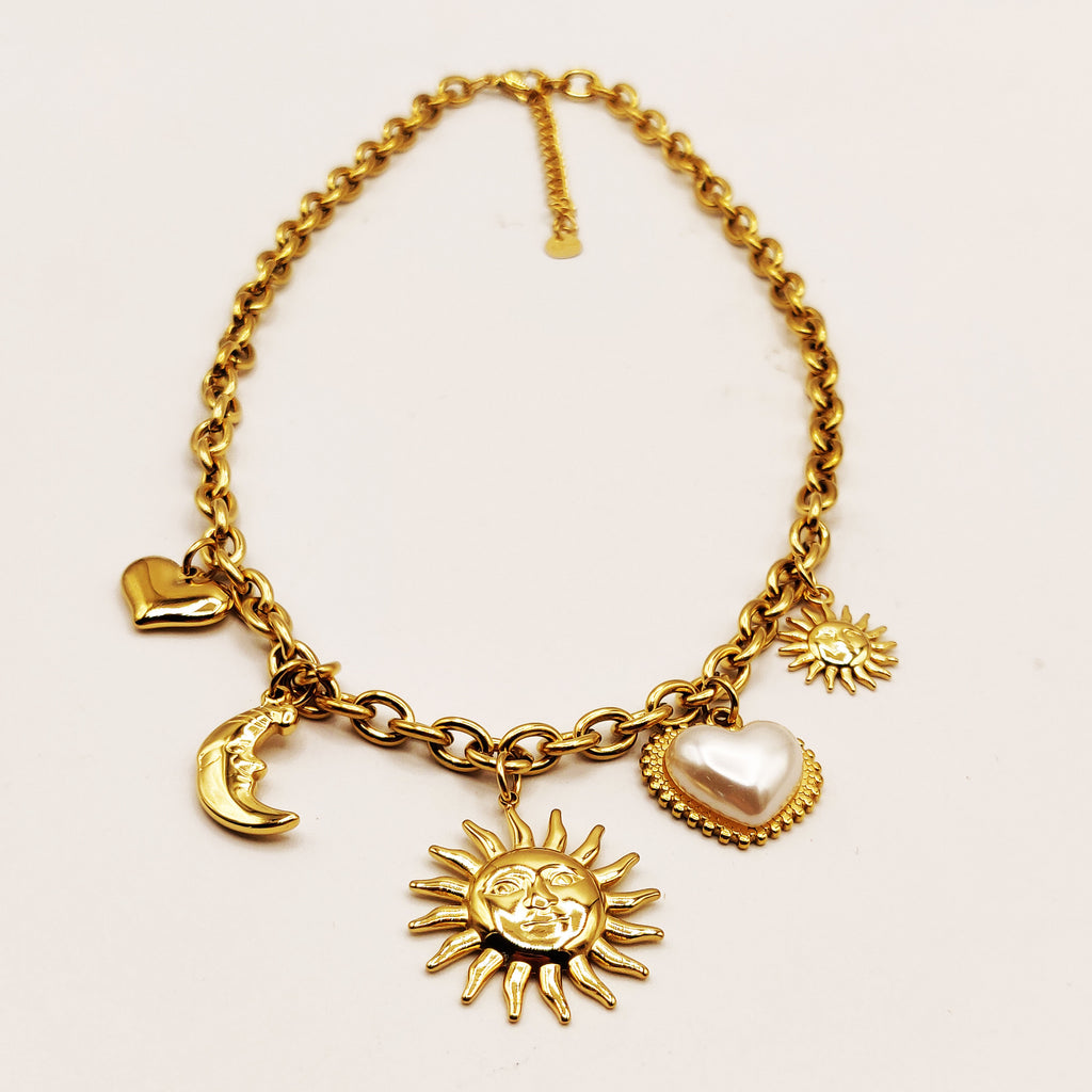 Collier Chaîne Bibelots Soleil et Lune Luxe