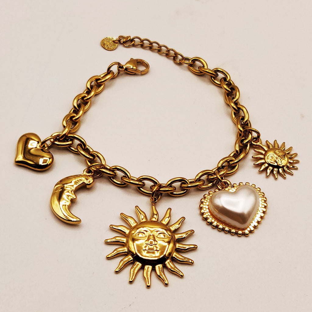 Bracelet Chaîne Bibelots Soleil et Lune Luxe