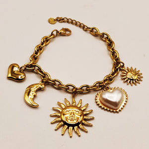 Bracelet Chaîne Bibelots Soleil et Lune Luxe