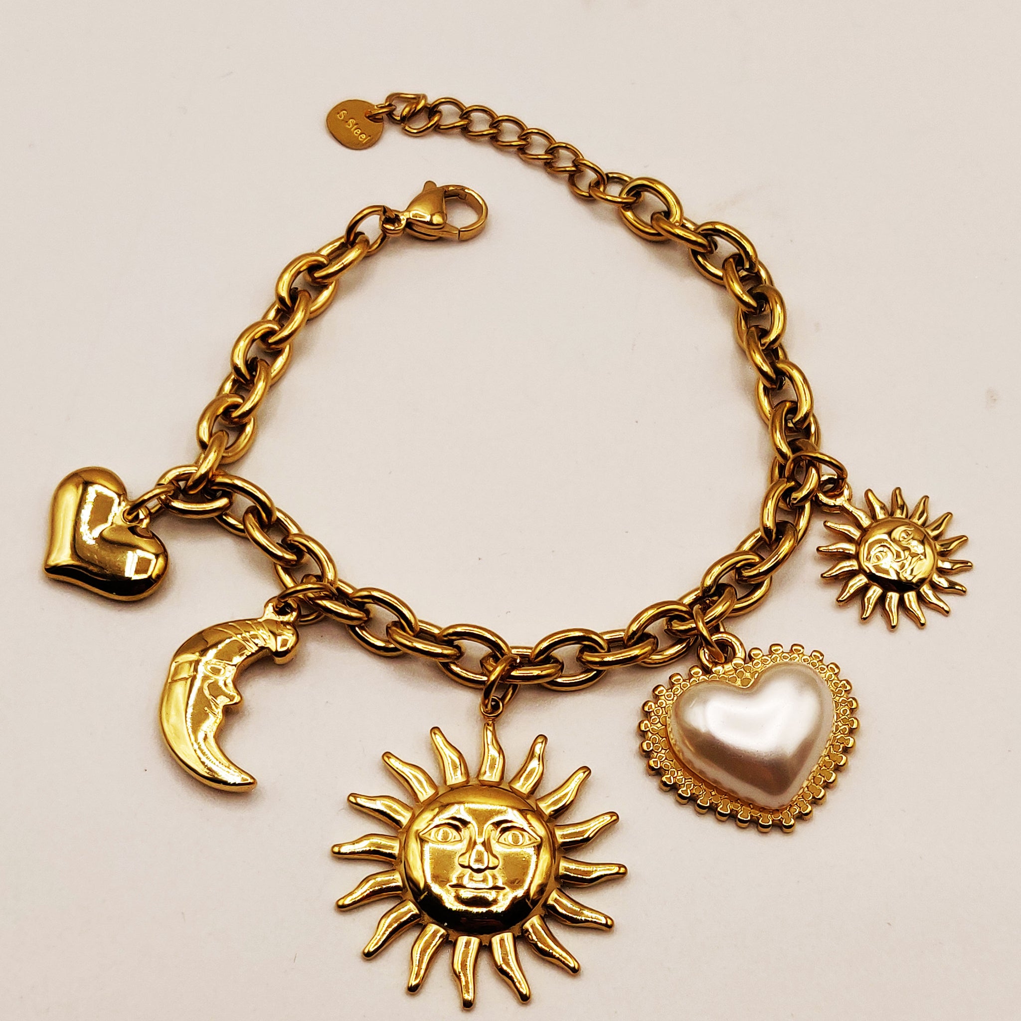 Bracelet Chaîne Bibelots Soleil et Lune Luxe