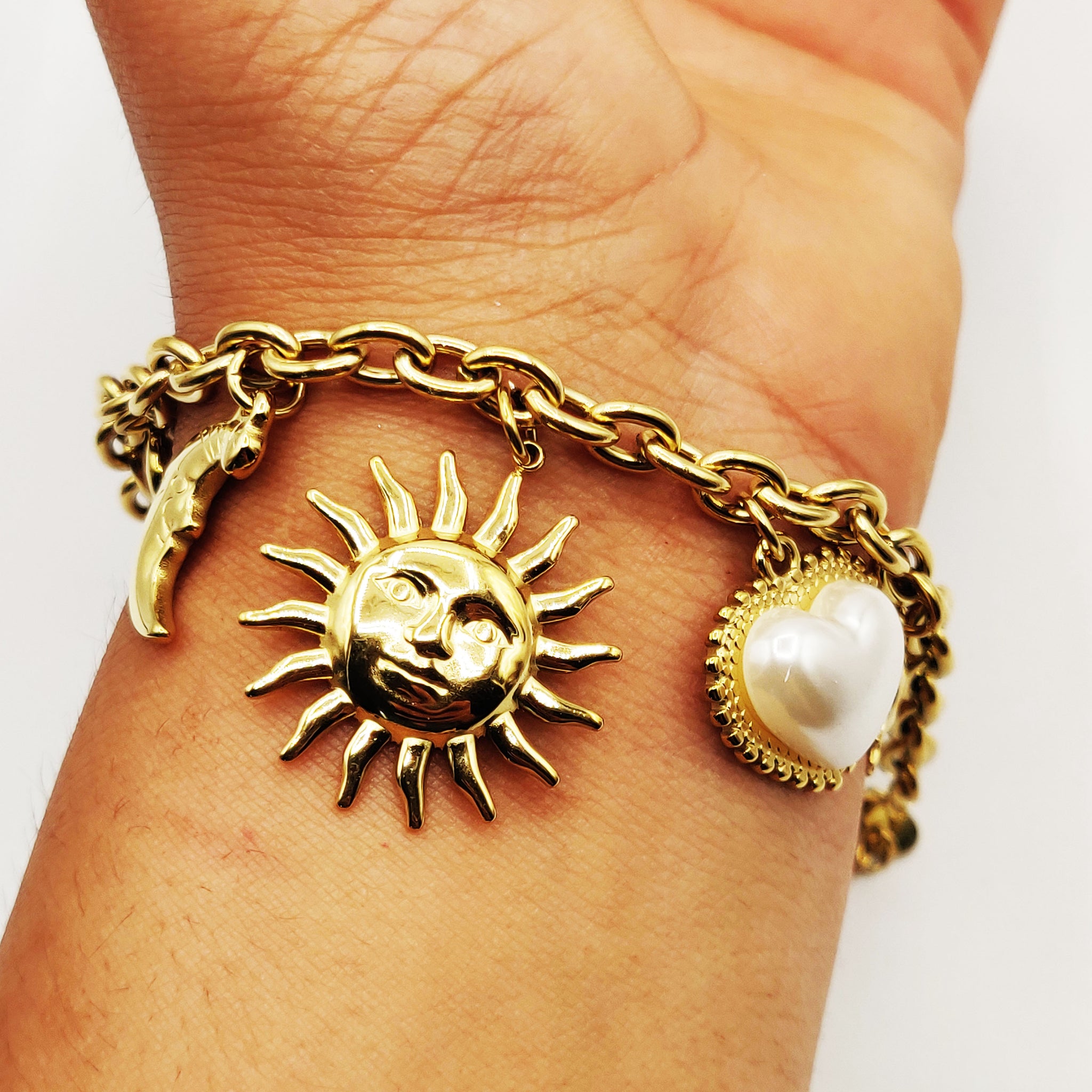 Bracelet Chaîne Bibelots Soleil et Lune Luxe