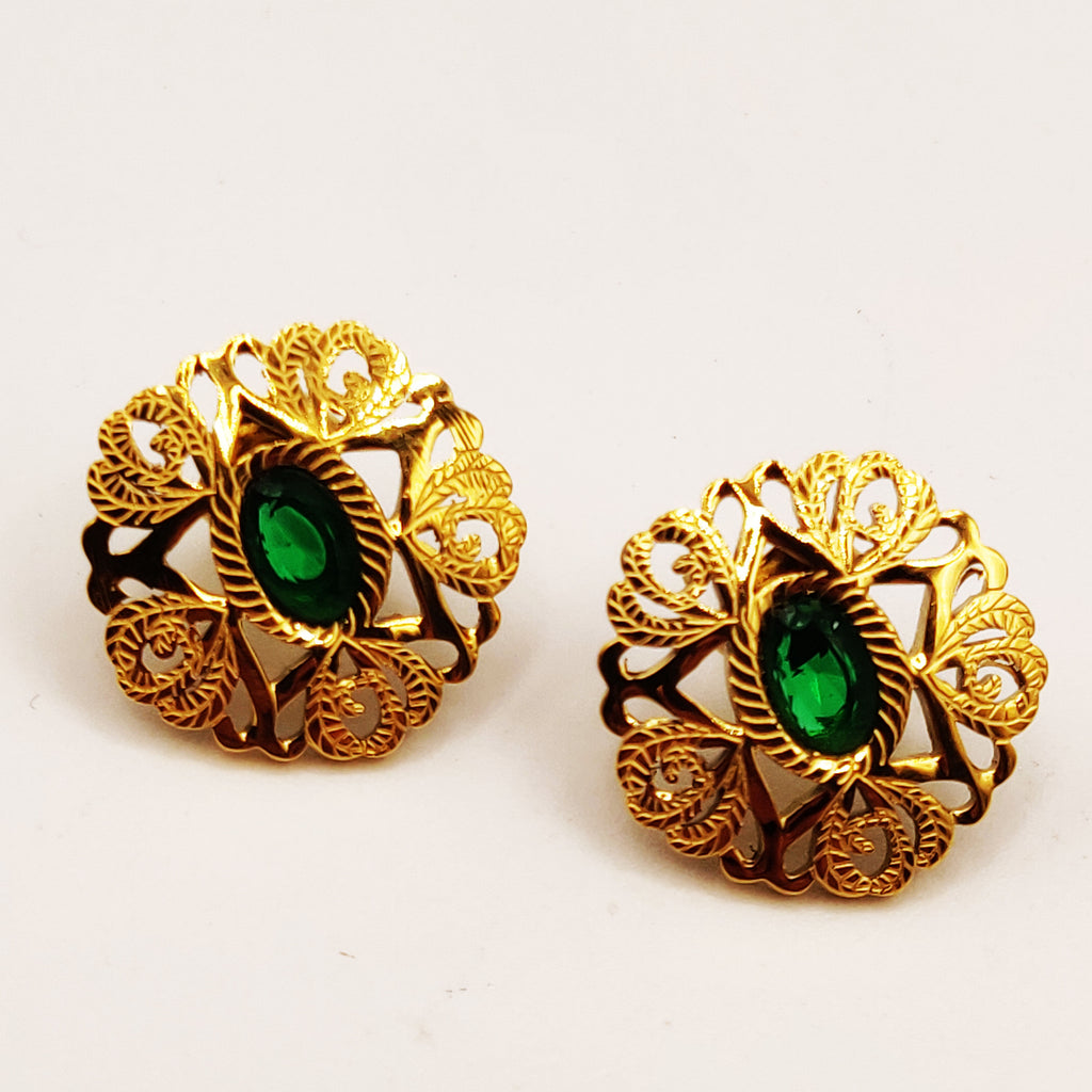 Boucles d'oreilles Motif Oriental Pierre Verte