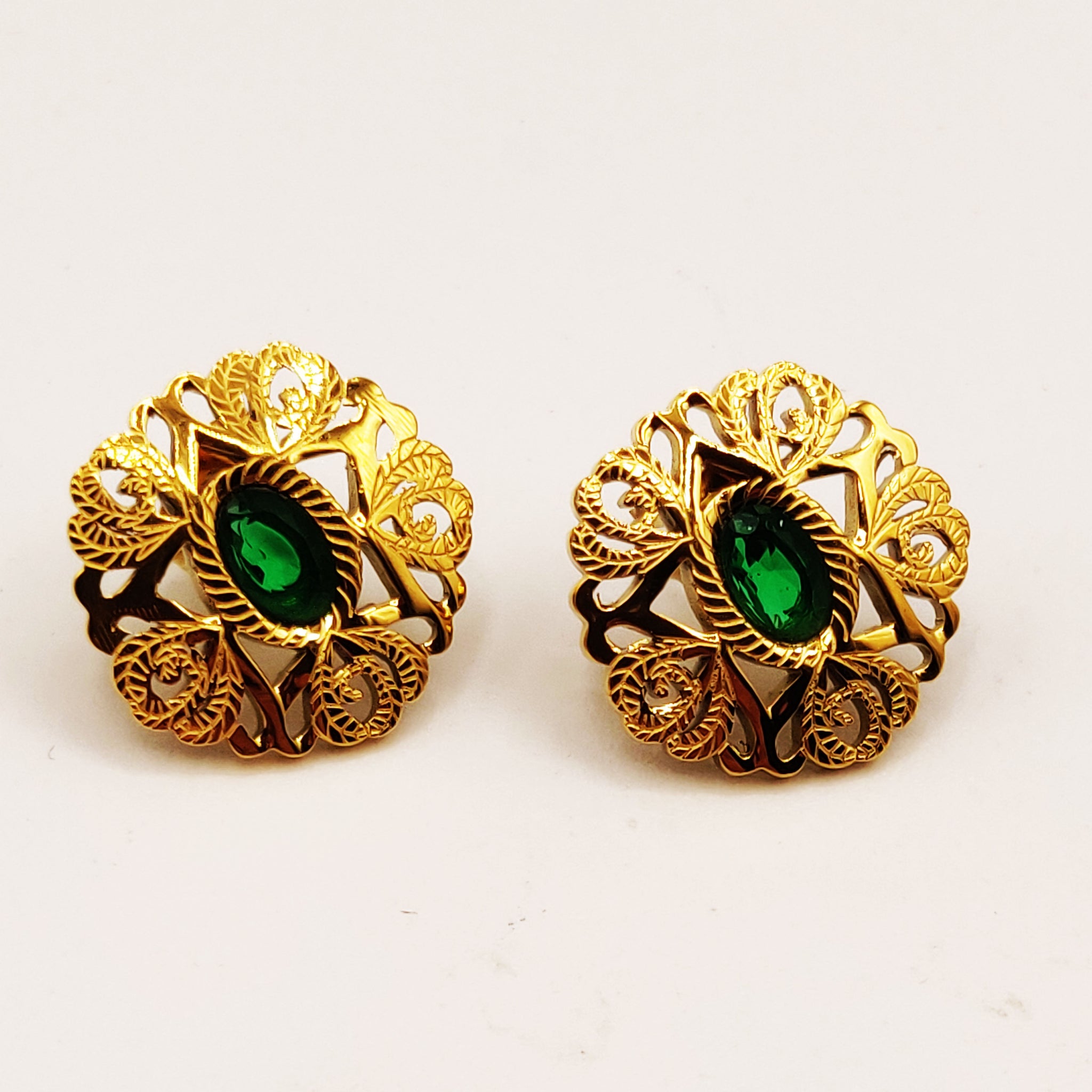 Boucles d'oreilles Motif Oriental Pierre Verte