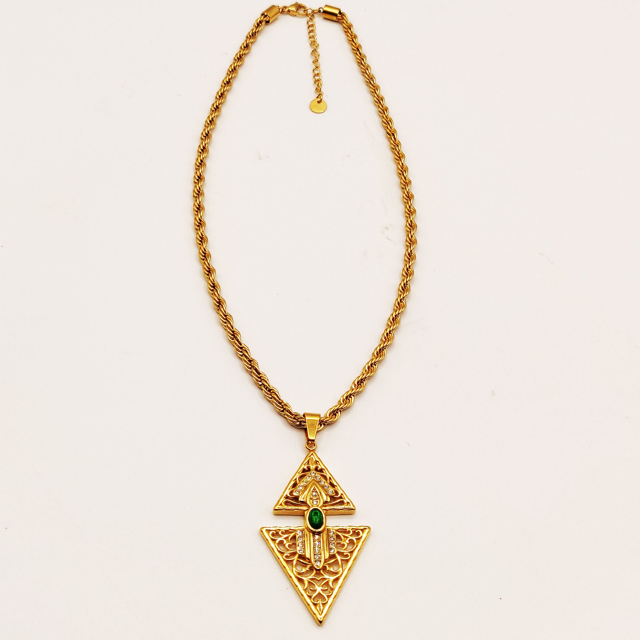 Collier Torsade Double Triangles Orientaux Pierre Verte Luxe