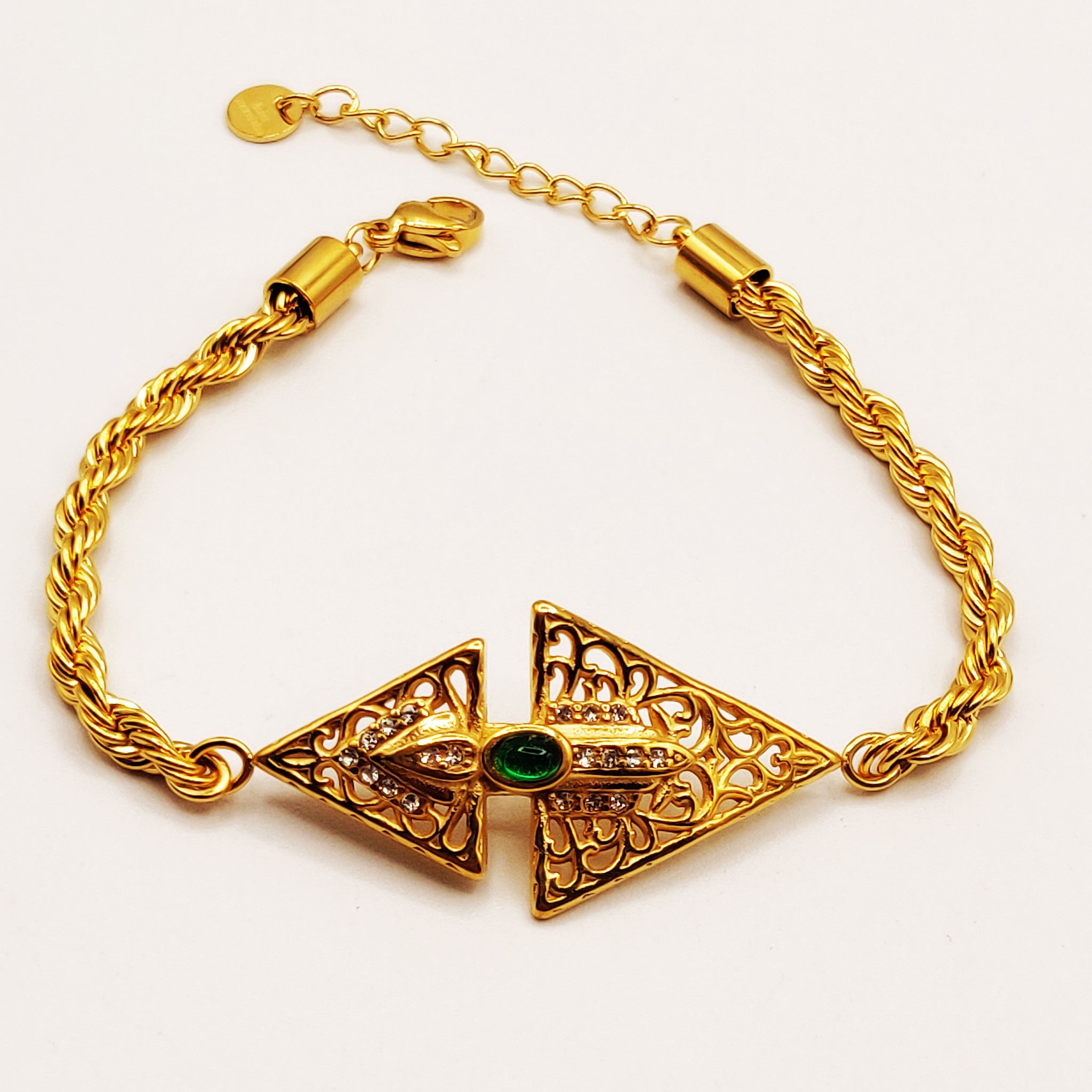 Bracelet Torsade Double Triangles Orientaux Pierre Verte Luxe