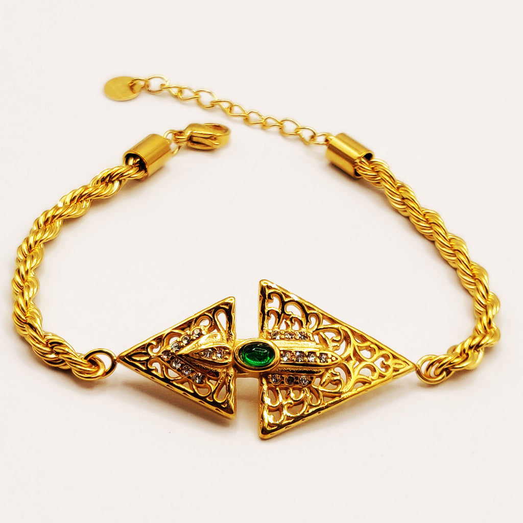 Bracelet Torsade Double Triangles Orientaux Pierre Verte Luxe