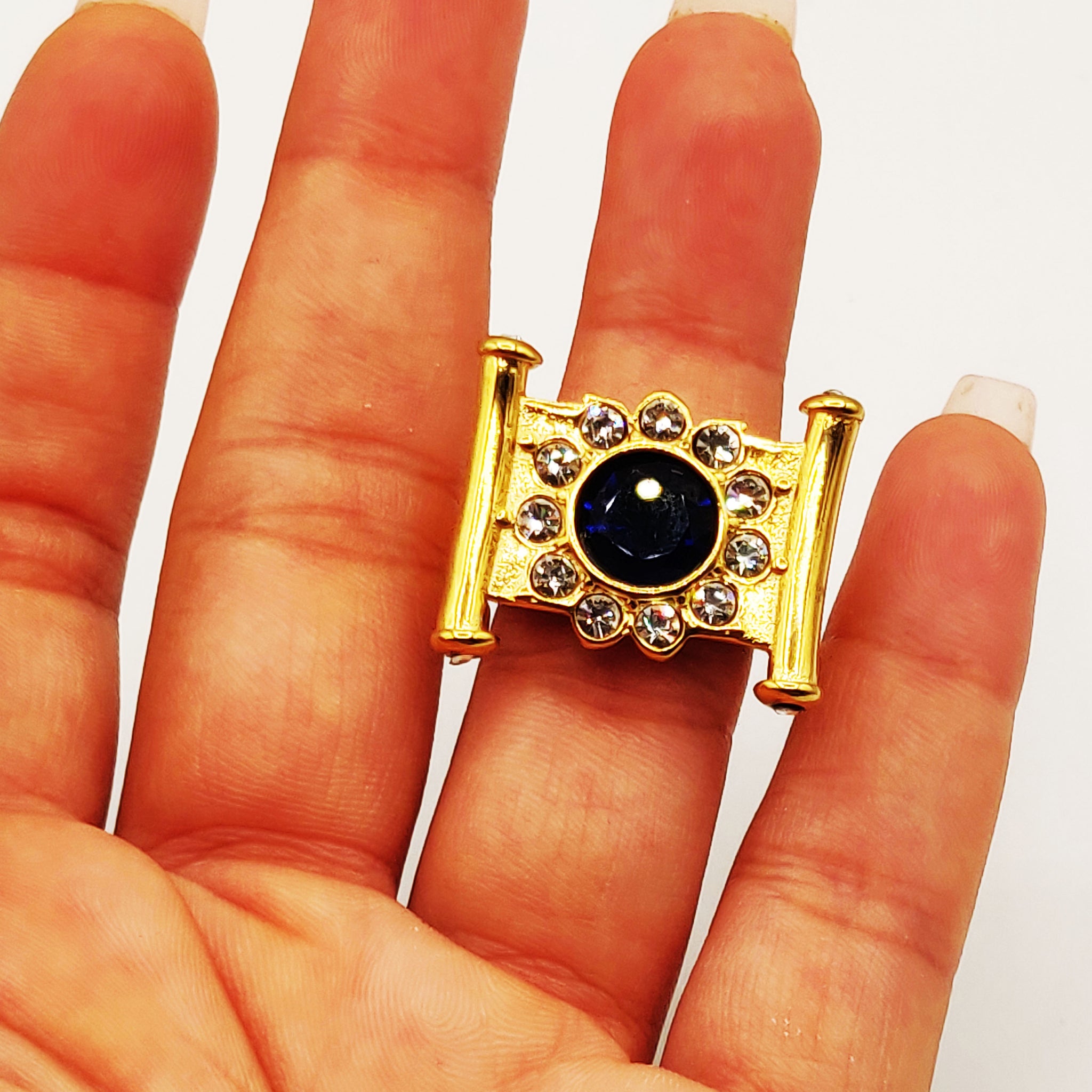 Bague Barres Grand Soleil Bleu Tour Cristaux