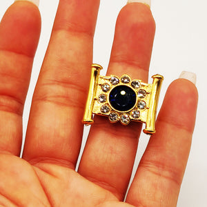 Bague Barres Grand Soleil Bleu Tour Cristaux