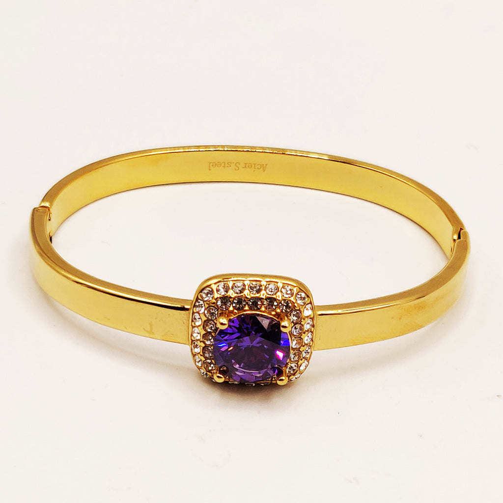 Bracelet Rigide Carré Gros Cristal Violet Tour Cristaux Luxe