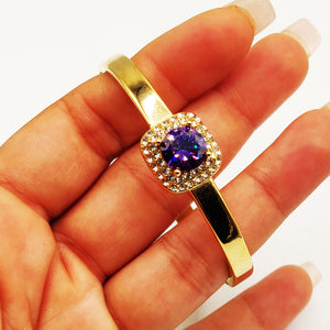 Bracelet Rigide Carré Gros Cristal Violet Tour Cristaux Luxe