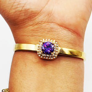 Bracelet Rigide Carré Gros Cristal Violet Tour Cristaux Luxe