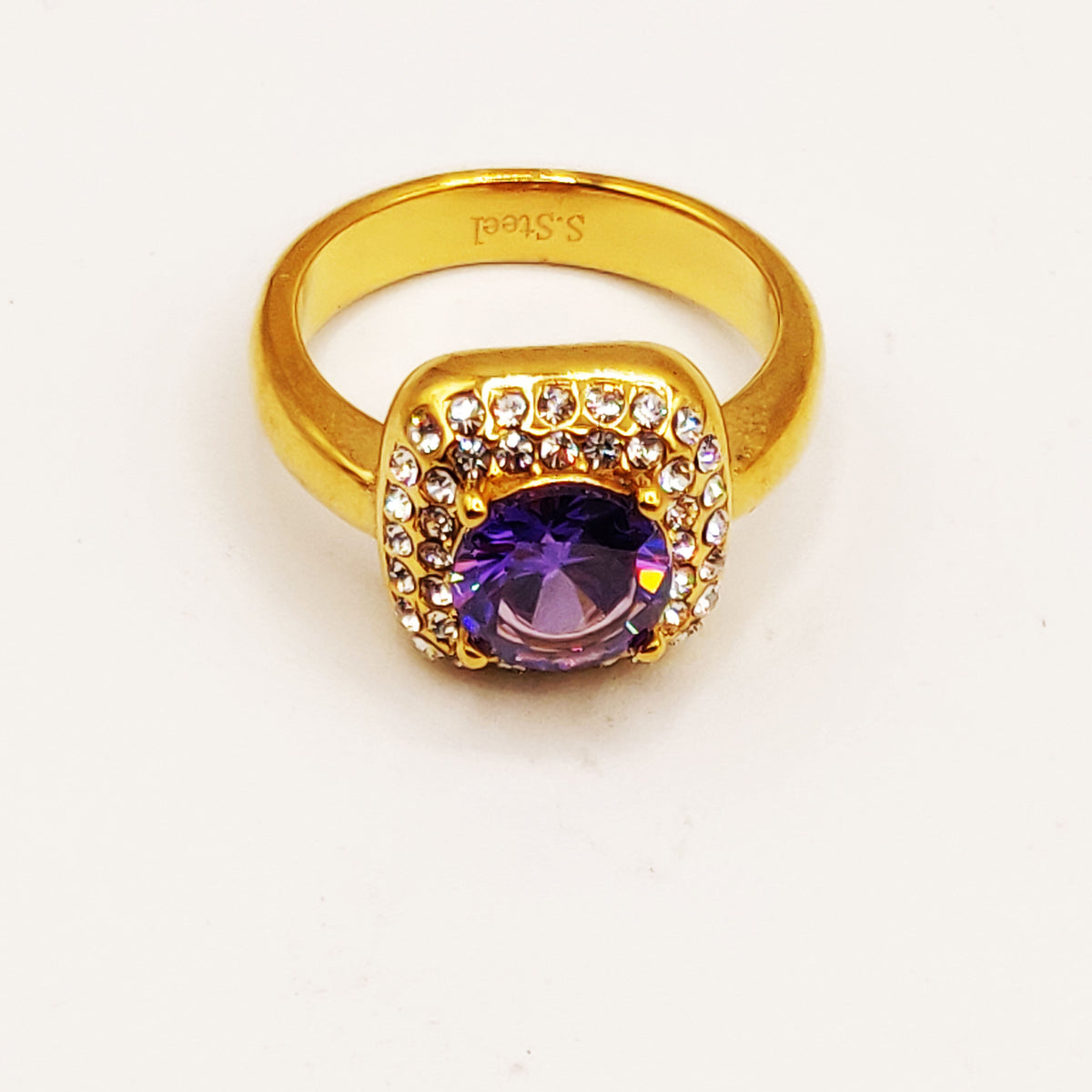 Bague Carré Gros Cristal Violet Tour Cristaux Luxe