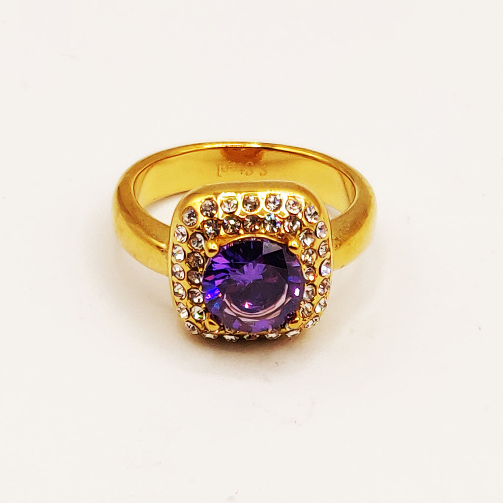 Bague Carré Gros Cristal Violet Tour Cristaux Luxe
