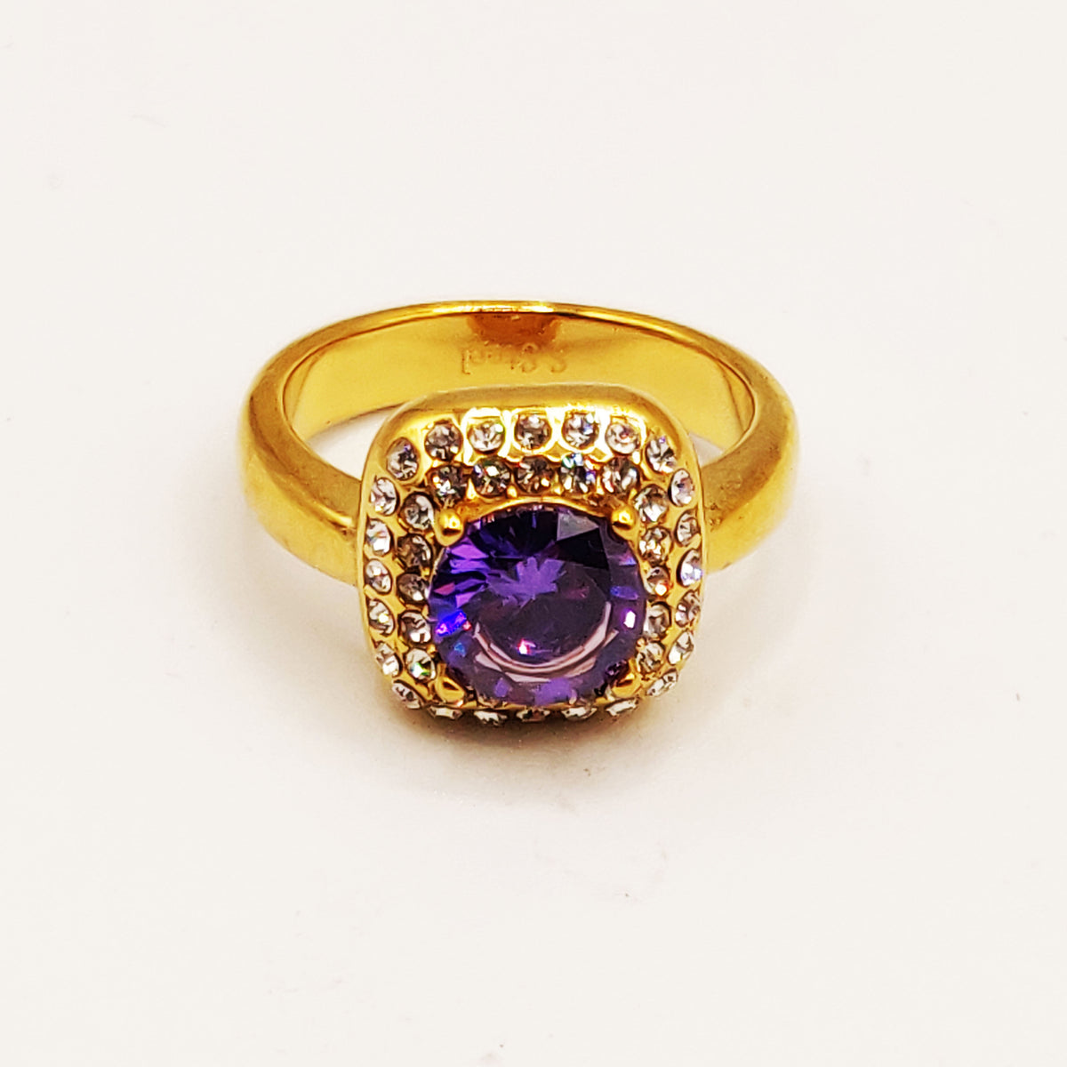 Bague Carré Gros Cristal Violet Tour Cristaux Luxe