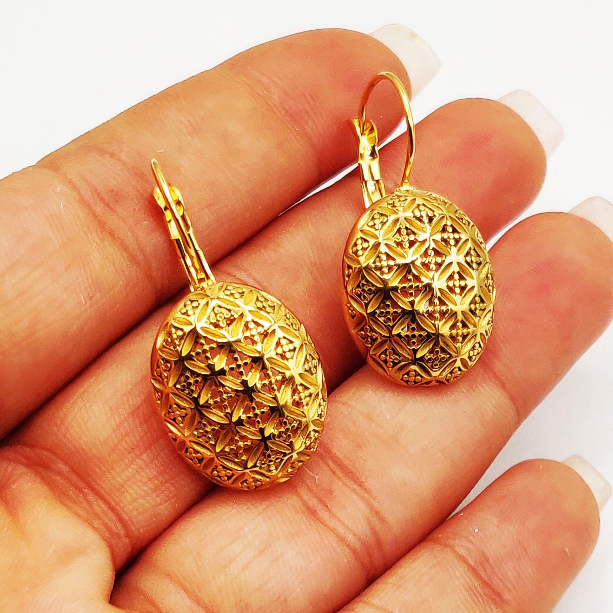 Boucles d'oreilles Torsade Pendentif Ovale Oriental Premium Luxe