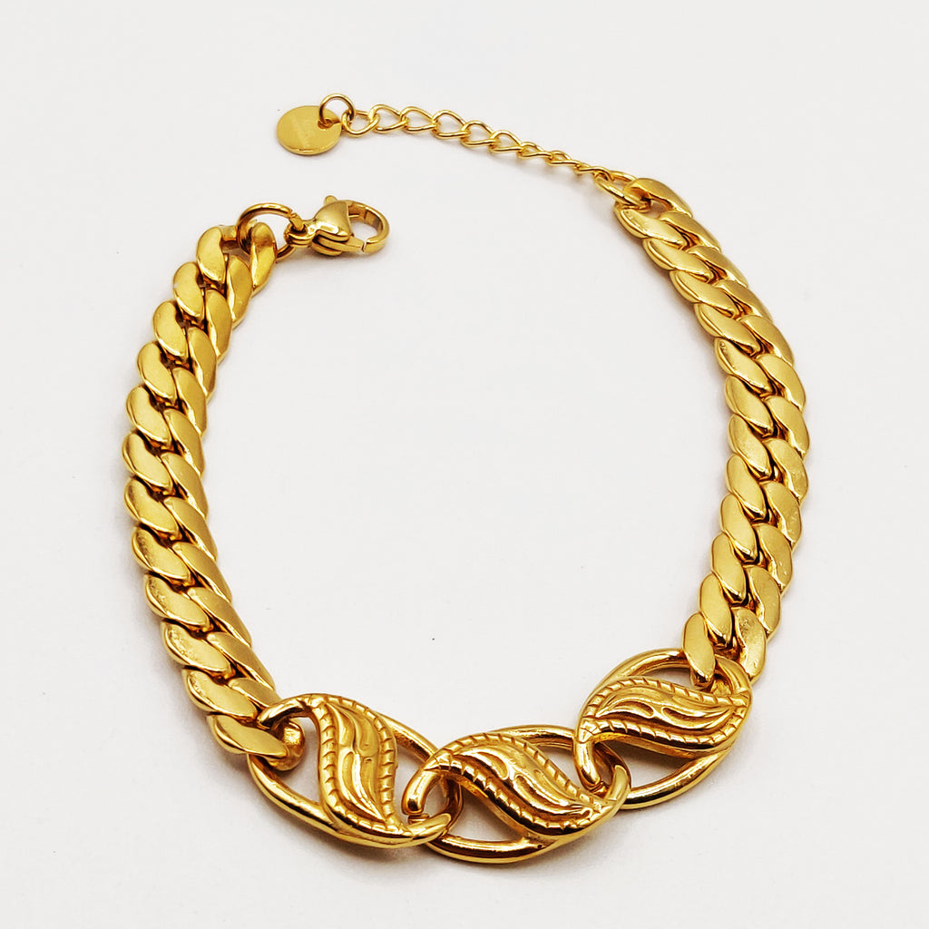 Bracelet Tresse Resserrée Pendentifs Ovales Orientaux Luxe