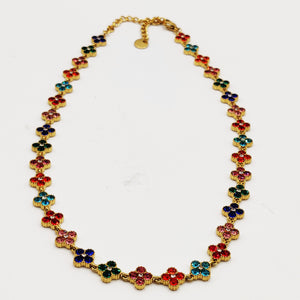 Collier Multi Trèfles Cristaux Multicolores Luxe