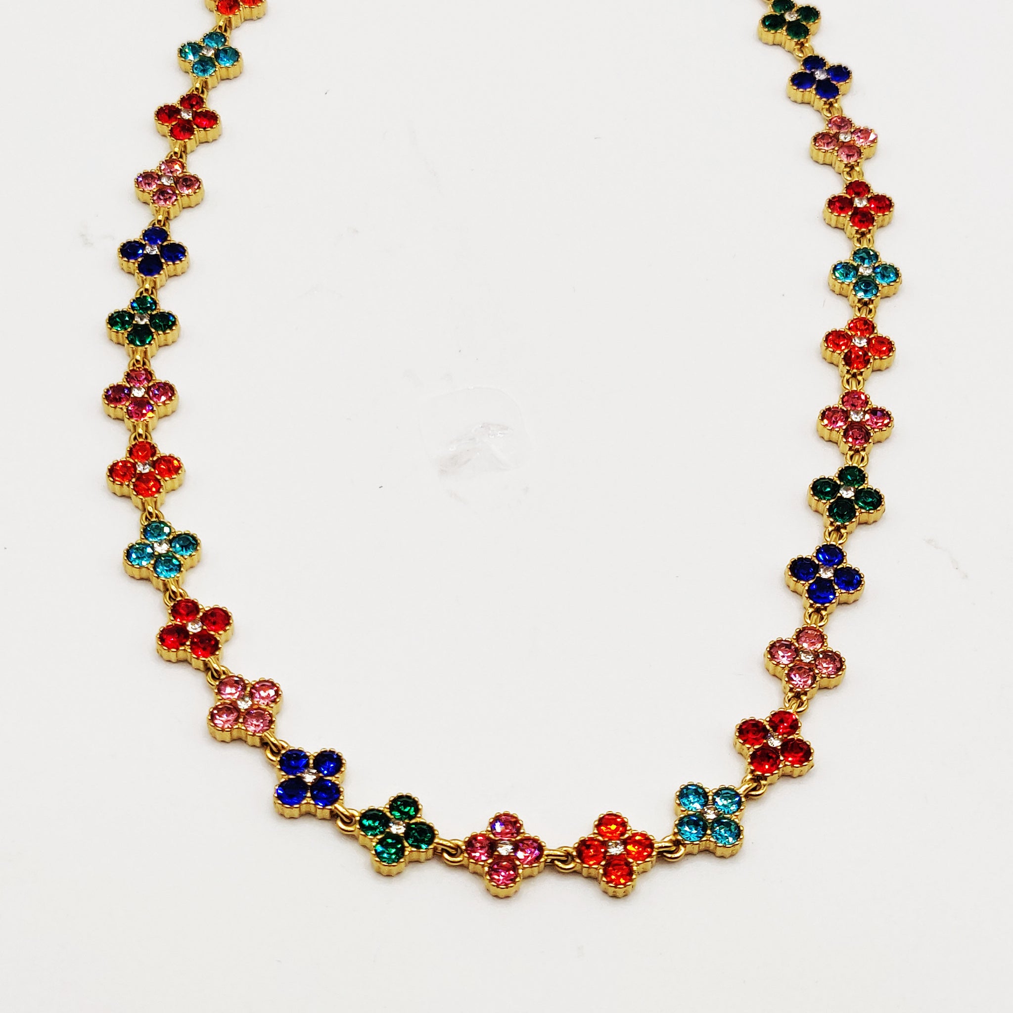 Collier Multi Trèfles Cristaux Multicolores Luxe