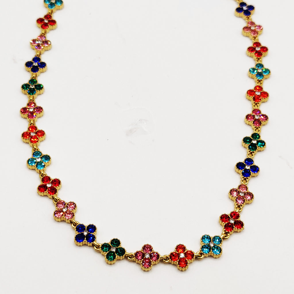 Collier Multi Trèfles Cristaux Multicolores Luxe