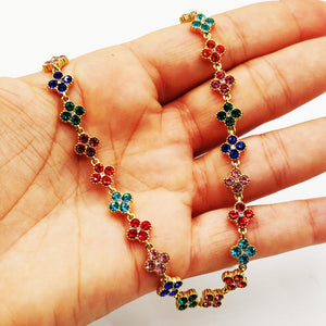 Collier Multi Trèfles Cristaux Multicolores Luxe
