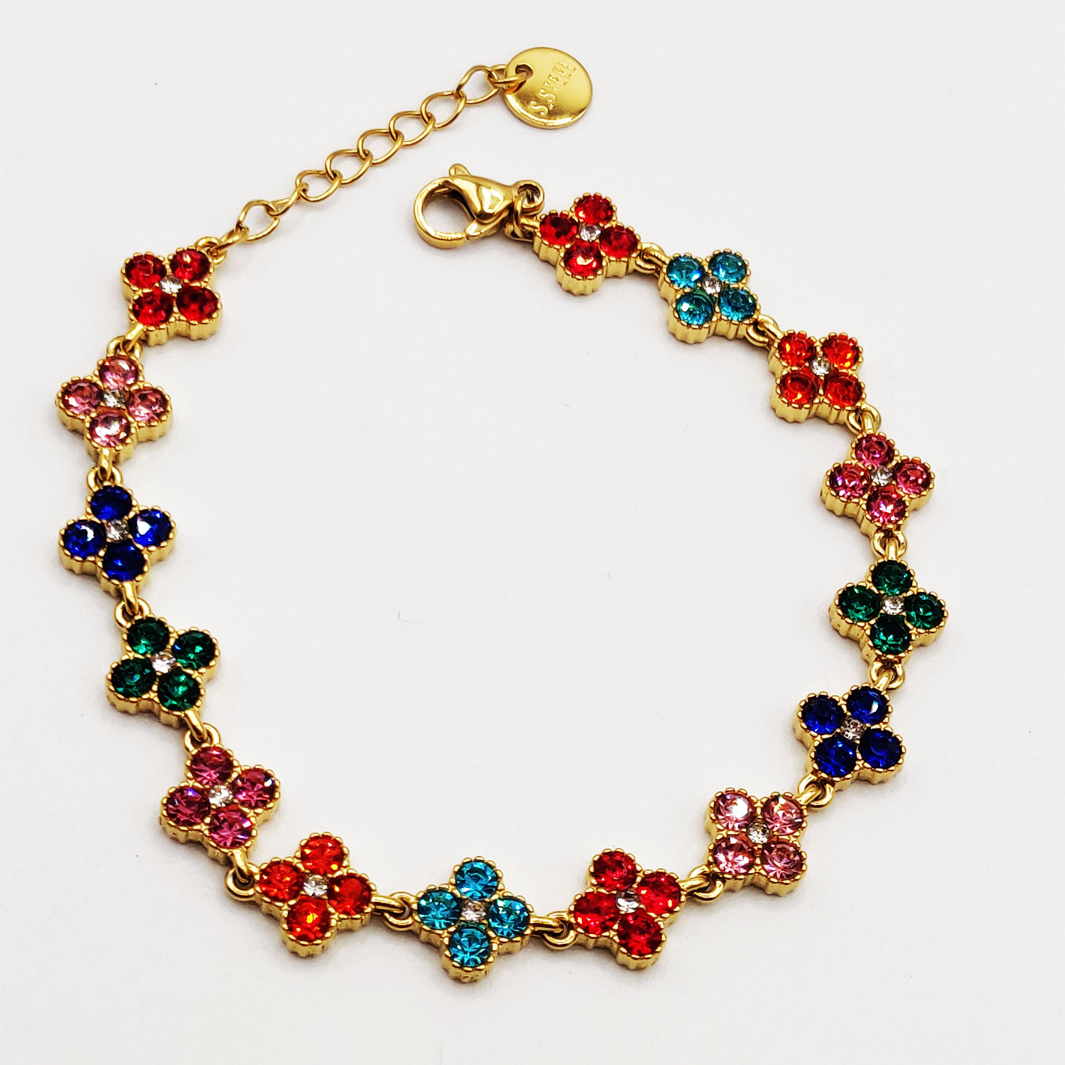 Bracelet Multi Trèfles Cristaux Multicolores Luxe