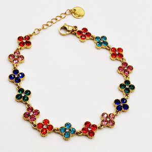 Bracelet Multi Trèfles Cristaux Multicolores Luxe