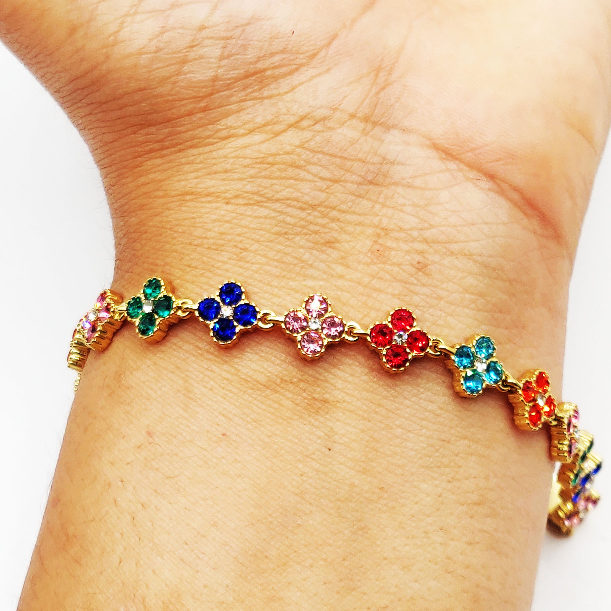 Bracelet Multi Trèfles Cristaux Multicolores Luxe