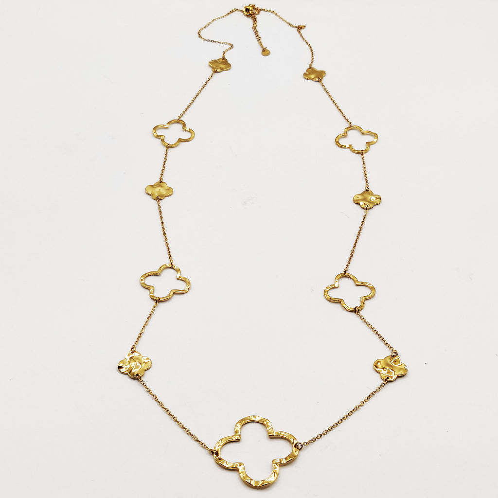 Collier / Sautoir Multi Trèfles Creux et Dorés