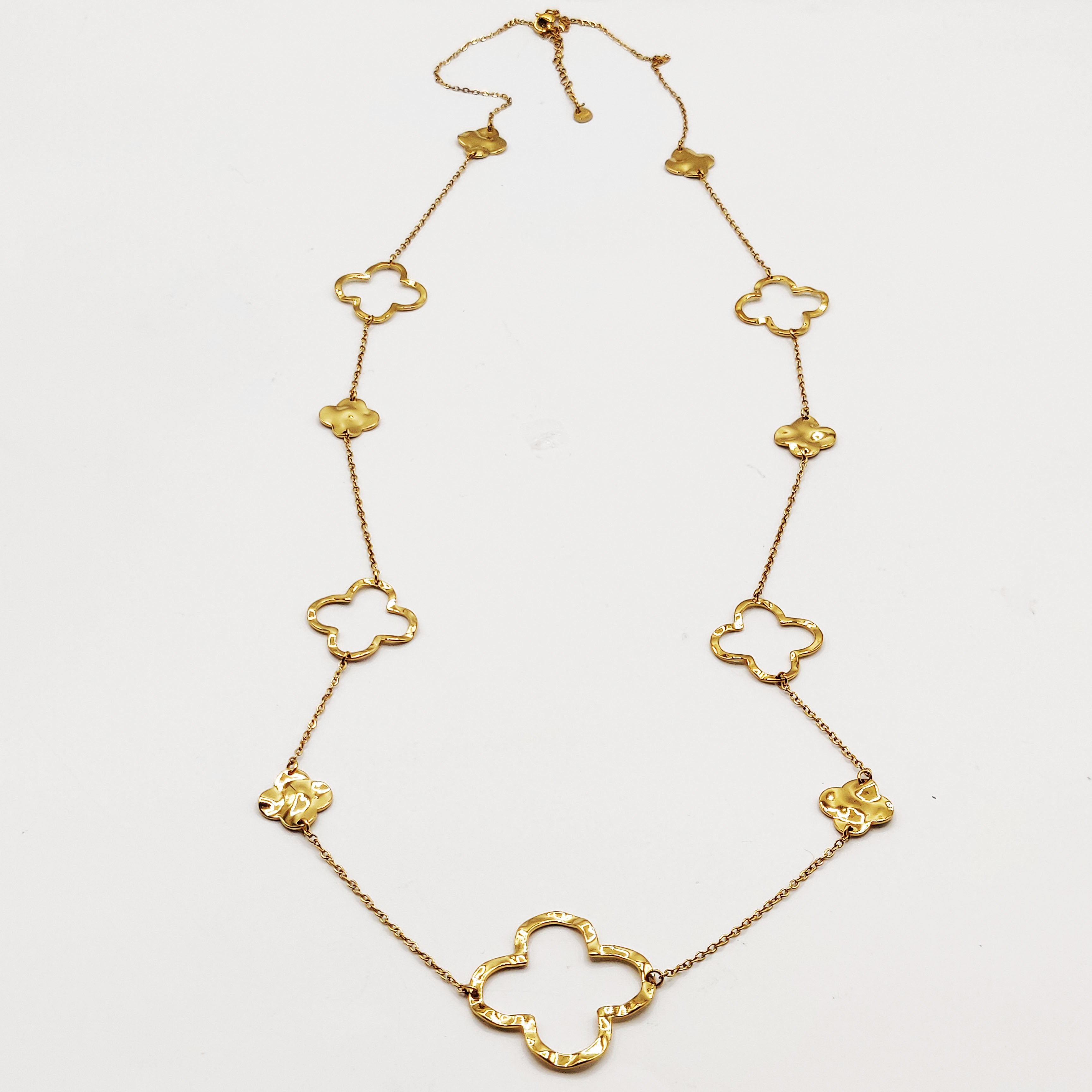 Collier / Sautoir Multi Trèfles Creux et Dorés