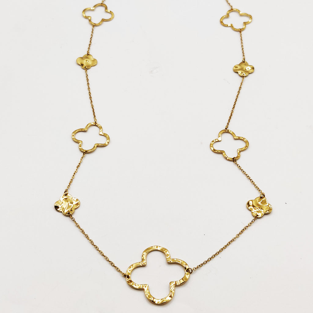 Collier / Sautoir Multi Trèfles Creux et Dorés