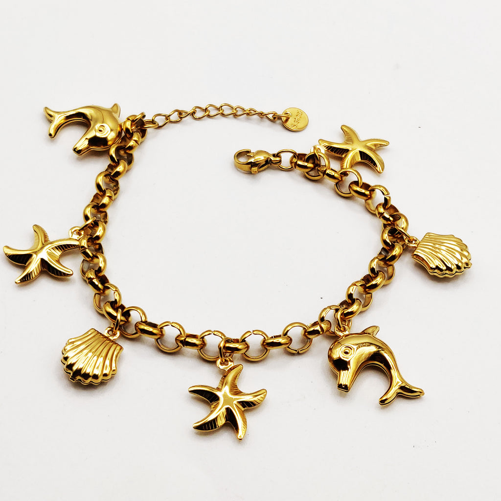 Bracelet Chaîne Bibelots Dauphins et Coquillages Luxe
