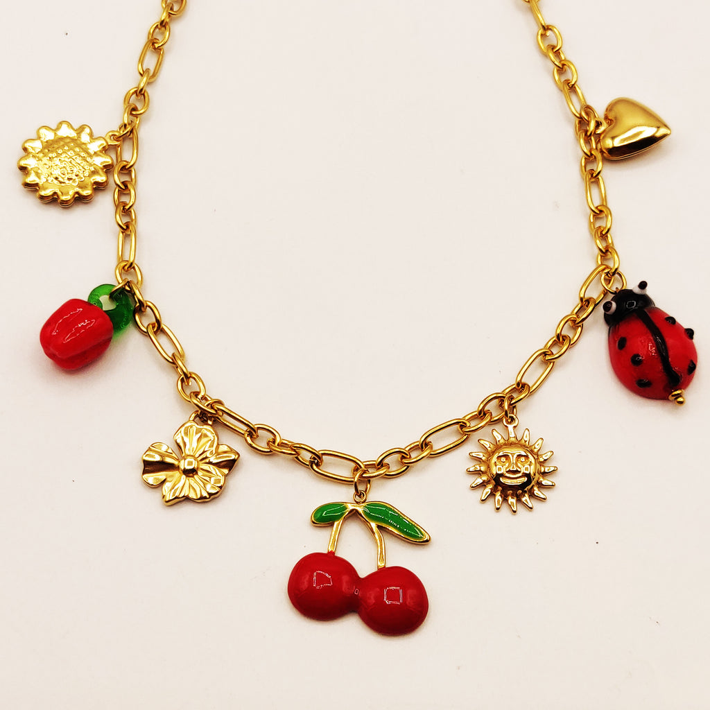 Collier Chaîne Bibelots Cerises et Soleils Luxe