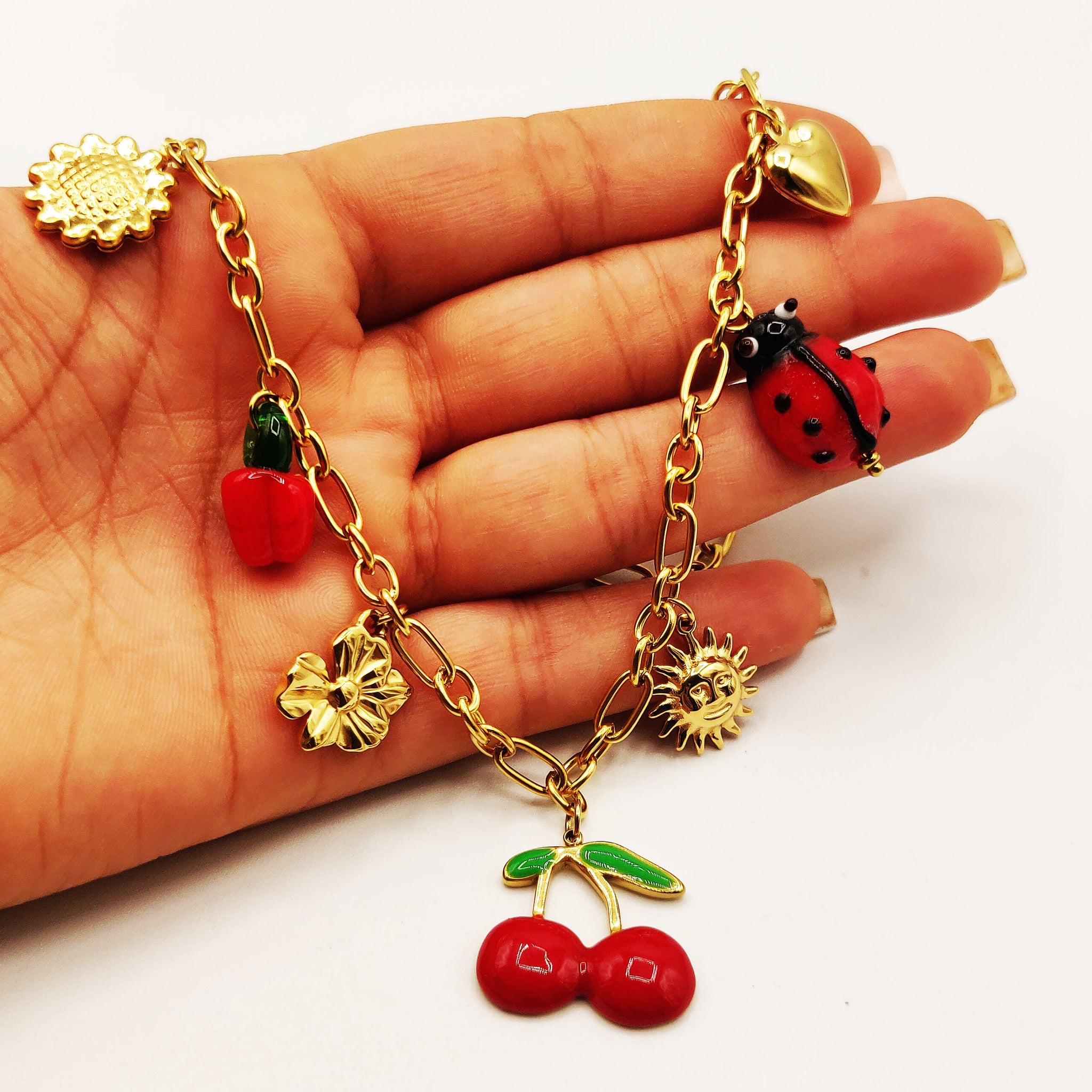 Collier Chaîne Bibelots Cerises et Soleils Luxe