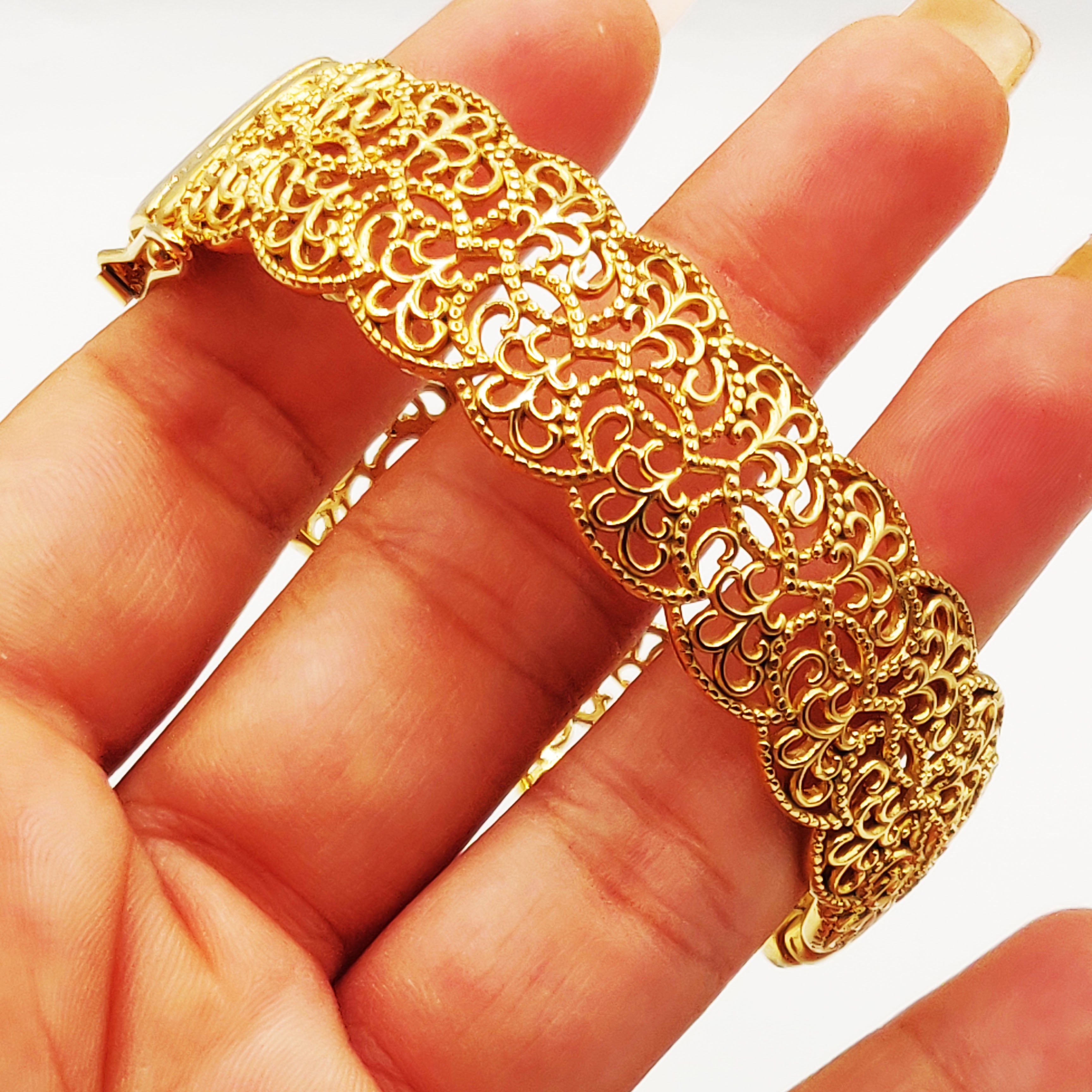 Bracelet Rigide Motifs Orientaux Luxe Mini Perles d'imitation Dorées