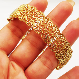 Bracelet Rigide Motifs Orientaux Luxe Mini Perles d'imitation Dorées