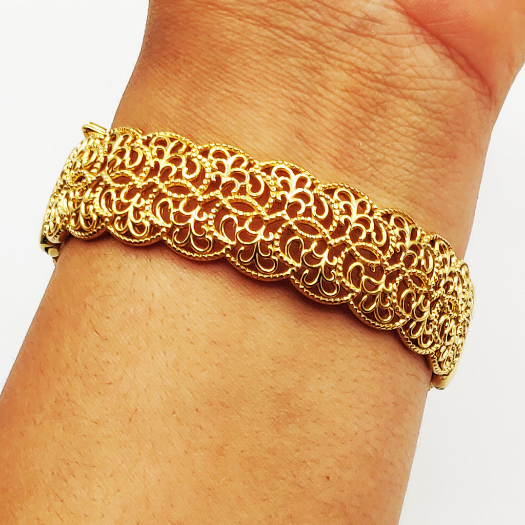 Bracelet Rigide Motifs Orientaux Luxe Mini Perles d'imitation Dorées