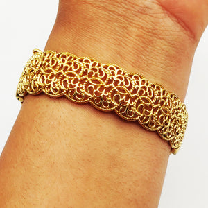 Bracelet Rigide Motifs Orientaux Luxe Mini Perles d'imitation Dorées
