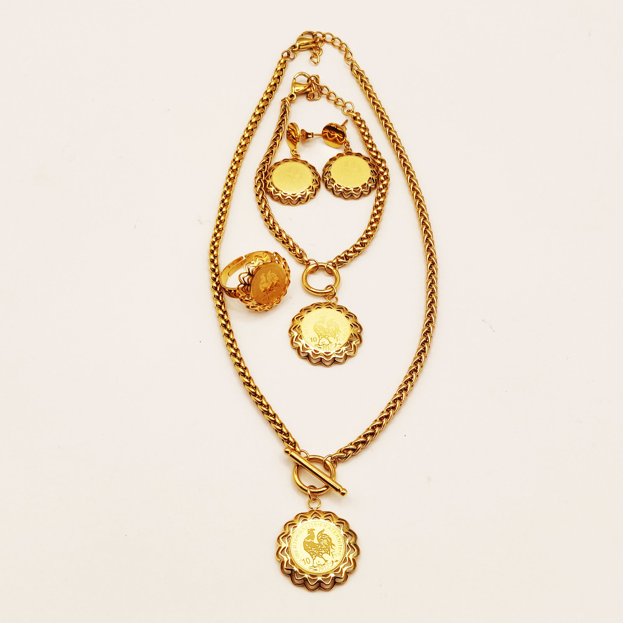 Ensemble Collier, Bracelet, Boucles d'oreilles et Bague Louise Coq Vagues Luxe